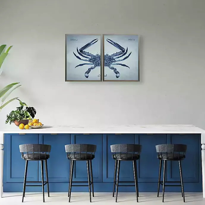New Kirklands Home Vintage Split Crab Framed Art Prints, Set of 2 Blue