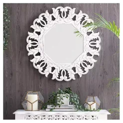 New Kirklands Home Vintage White Carved Octagon Wall Mirror