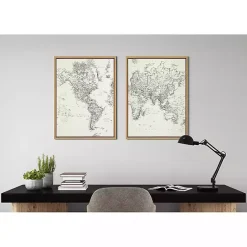 Outlet Kirklands Home Vintage World Map Framed Canvas Art, Set of 2