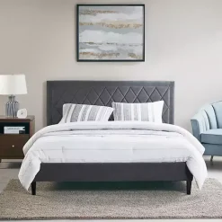 Discount Kirklands Home Viv Charcoal Diamond Tufted Queen Bed Frame Gray