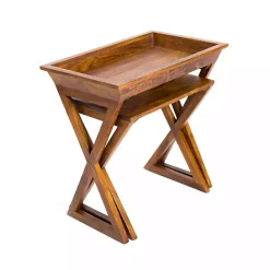 New Kirklands Home Walnut Acacia Wood 2-pc. End Table Set Brown