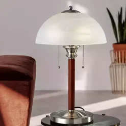 Outlet Kirklands Home Walnut Alabaster Frosted Glass Table Lamp White