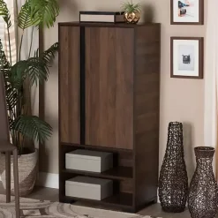 Best Kirklands Home Walnut Asymmetrical Shoe Storage Cabinet Brown