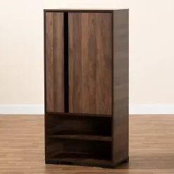 Best Kirklands Home Walnut Asymmetrical Shoe Storage Cabinet Brown