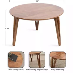 Online Kirklands Home Walnut Mango Wood Round Kershaw Coffee Table Brown