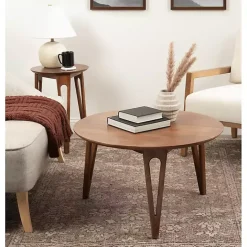 Online Kirklands Home Walnut Mango Wood Round Kershaw Coffee Table Brown