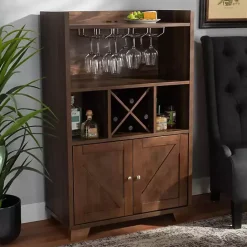 Best Kirklands Home Walnut Brown Open Shelf Wine Cabinet
