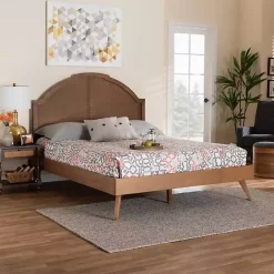 New Kirklands Home Walnut Rattan Kelly Queen Platform Bed Brown