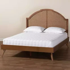 New Kirklands Home Walnut Rattan Kelly Queen Platform Bed Brown