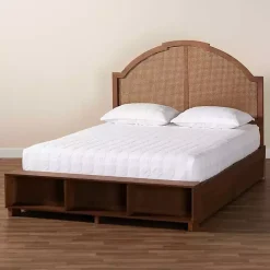 Best Kirklands Home Walnut Rattan Queen Storage Bed Brown