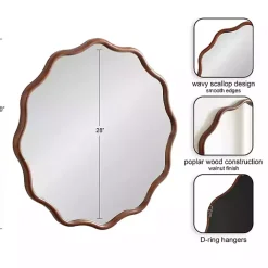 New Kirklands Home Walnut Wavy Scallop Round Wall Mirror Brown