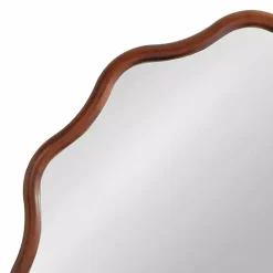 New Kirklands Home Walnut Wavy Scallop Round Wall Mirror Brown