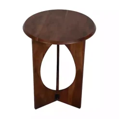 New Kirklands Home Walnut Cut-Out Round Accent Table Brown