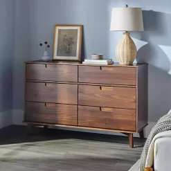 Discount Kirklands Home Walnut Grooved Handle 6-Drawer Dresser Brown