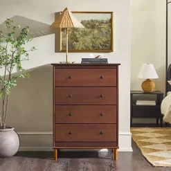 Online Kirklands Home Walnut Mid-Century Modern 4-Drawer Wood Dresser Brown