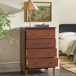 Online Kirklands Home Walnut Mid-Century Modern 4-Drawer Wood Dresser Brown