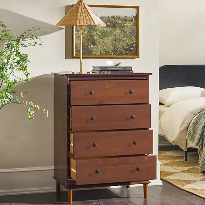 Online Kirklands Home Walnut Mid-Century Modern 4-Drawer Wood Dresser Brown