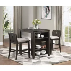 Outlet Kirklands Home Walnut USB Counter Table and Stools, Set of 3 Brown
