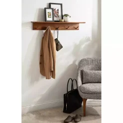 Online Kirklands Home Walnut Wood Alia Shelf with Hooks