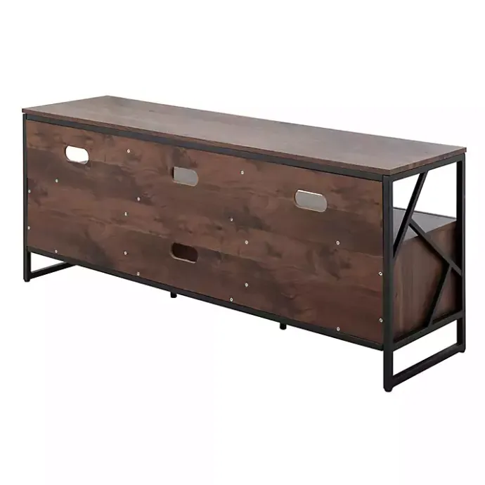 Best Kirklands Home Walnut Wood and Black Steel Media Stand Brown