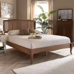 Sale Kirklands Home Walnut Wood and Rattan King Bed Frame Brown