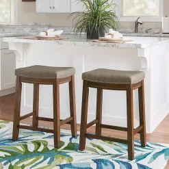 Best Kirklands Home Walnut Wood Counter Stool with Cushion Gray