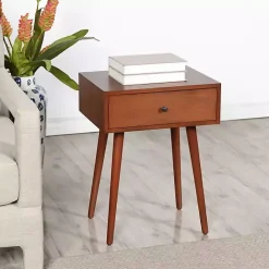 Outlet Kirklands Home Walnut Wood 1-Drawer Arthur Accent Table Brown
