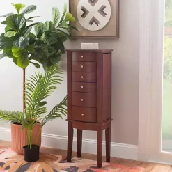 New Kirklands Home Walnut Wood 6-Drawer Maddie Jewelry Armoire Brown