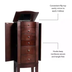 New Kirklands Home Walnut Wood 6-Drawer Maddie Jewelry Armoire Brown