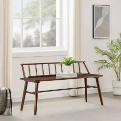 Kirklands Home Walnut Wood Low Back Spindle Bench Brown