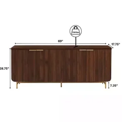 Outlet Kirklands Home Walnut Wood Scandinavian 4-Door Sideboard Brown