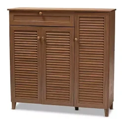 Discount Kirklands Home Walnut Wood 11-Shelf Paneled Shoe Cabinet Brown