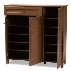 Discount Kirklands Home Walnut Wood 11-Shelf Paneled Shoe Cabinet Brown
