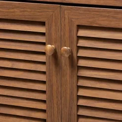 Discount Kirklands Home Walnut Wood 11-Shelf Paneled Shoe Cabinet Brown