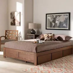 Best Kirklands Home Walnut Wooden 3-Drawer Platform Bed Brown