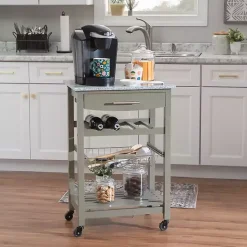 Hot Kirklands Home Warm Rolling Kitchen Cart with Granite Top Gray