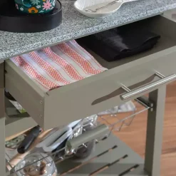 Hot Kirklands Home Warm Rolling Kitchen Cart with Granite Top Gray