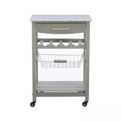 Hot Kirklands Home Warm Rolling Kitchen Cart with Granite Top Gray
