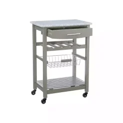 Hot Kirklands Home Warm Rolling Kitchen Cart with Granite Top Gray