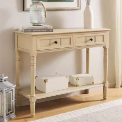 Outlet Kirklands Home Warm Natural 2- Drawer Samantha Console Table Tan