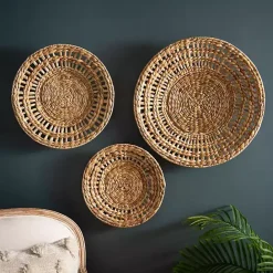 Online Kirklands Home Water Hyacinth Basket Wall Plaques, Set of 3 Tan