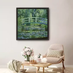 New Kirklands Home Water Lilies and Japanese Bridge Framed Art Print Green