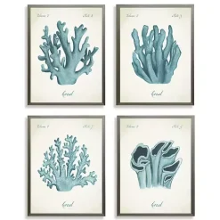 New Kirklands Home Watercolor Coral Gray Framed Art Prints, Set of 4