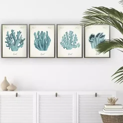 New Kirklands Home Watercolor Coral Gray Framed Art Prints, Set of 4