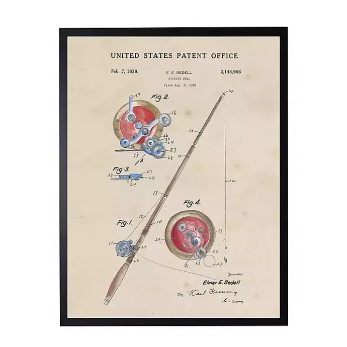 Discount Kirklands Home Watercolor Fishing Rod Patent Framed Art Print