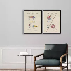 Discount Kirklands Home Watercolor Fishing Rod Patent Framed Art Print