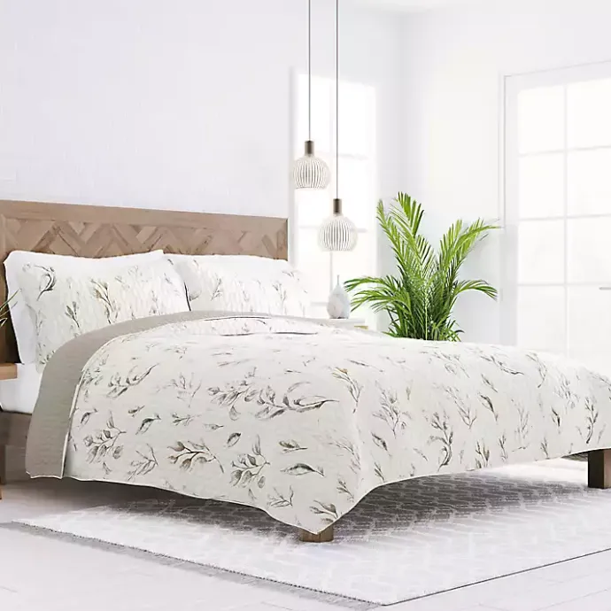 New Kirklands Home Watercolor Leaves Reversible 2-pc. Twin Quilt Set