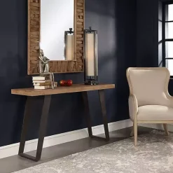 Outlet Kirklands Home Weathered Oak and Metal Console Table Tan