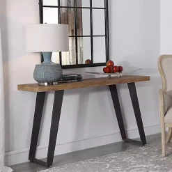 Outlet Kirklands Home Weathered Oak and Metal Console Table Tan