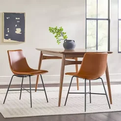 New Kirklands Home Whiskey Faux Leather Scoop Dining Chairs, Set of 2 Brown